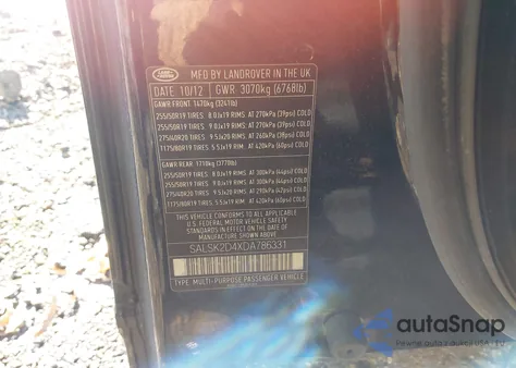 2013 Land Rover Range Rover Sport Hse from USA, damaged, VIN SALSK2D4XDA786331